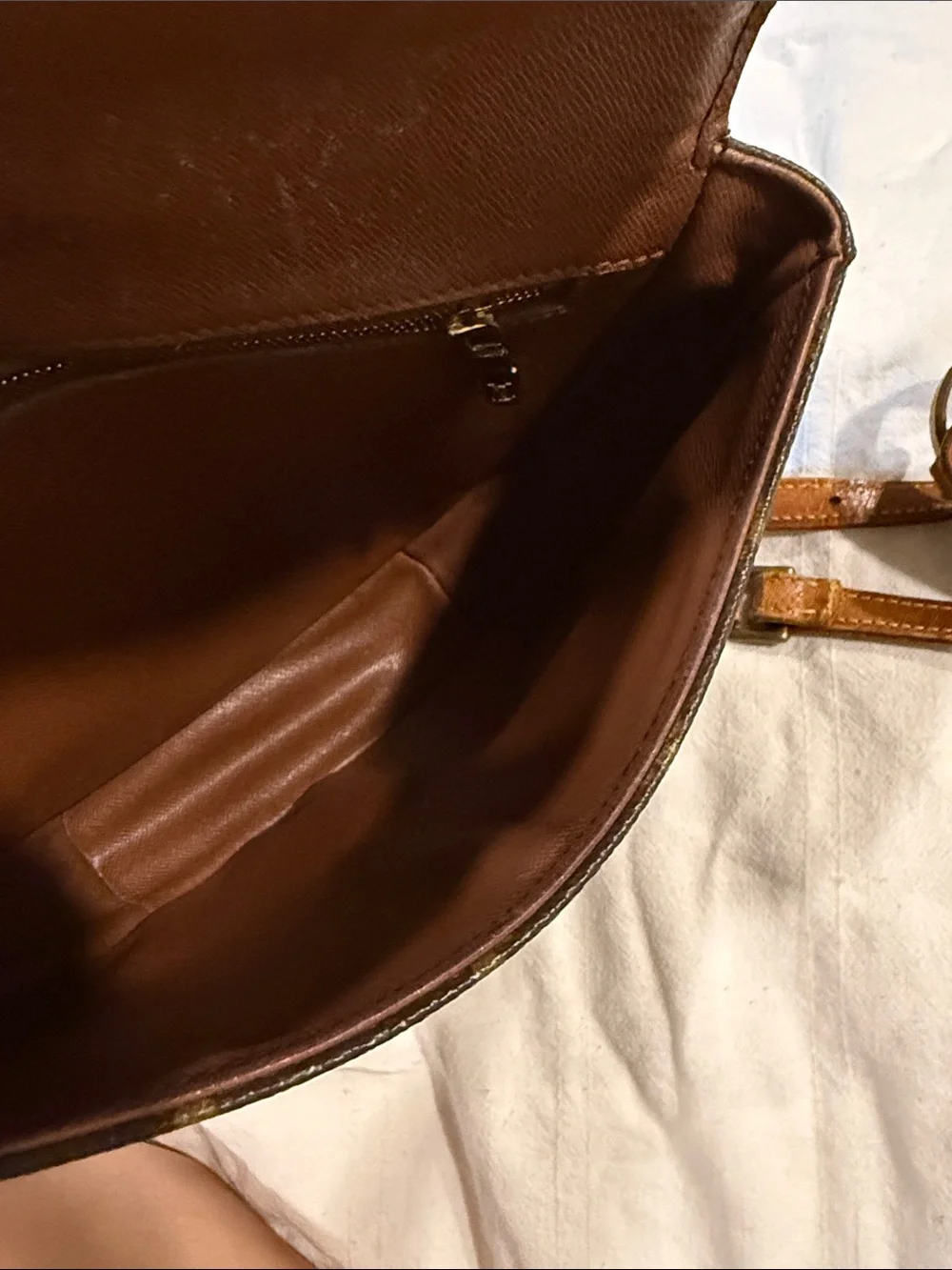 Louis Vuitton Brown Monogram Crossbody Saddle Bag with Tan Strap